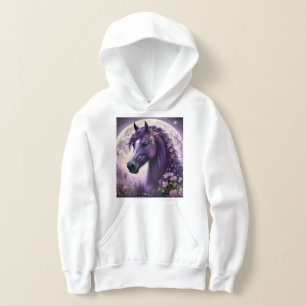 "Blooming Dreams: The Purple Floral Fantasy Horse" Hoodie