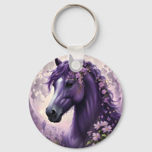"Blooming Dreams: The Purple Floral Fantasy Horse" Keychain
