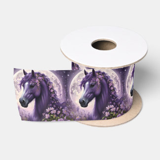 "Blooming Dreams: The Purple Floral Fantasy Horse" Satin Ribbon