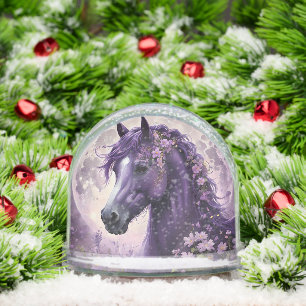 "Blooming Dreams: The Purple Floral Fantasy Horse" Snow Globe