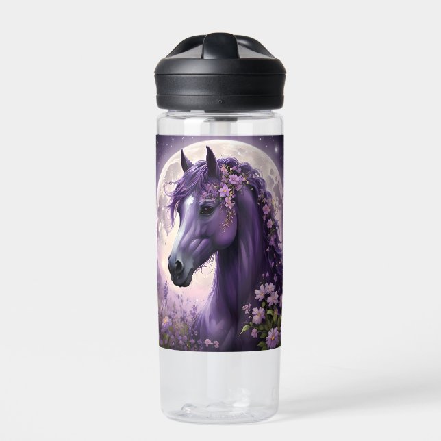 "Blooming Dreams: The Purple Floral Fantasy Horse" Water Bottle (Front)