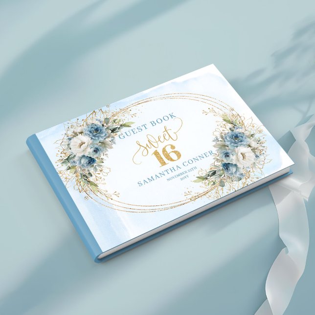 Blooming Dusty Blue Floral Sweet Sixteen Birthday  Guest Book (Blooming Dusty Blue Floral Sweet Sixteen Birthday Guest Book

)