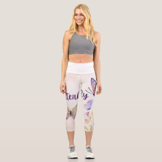 Blooming Elegance: Rose & Butterfly Print Designs Capri Leggings
