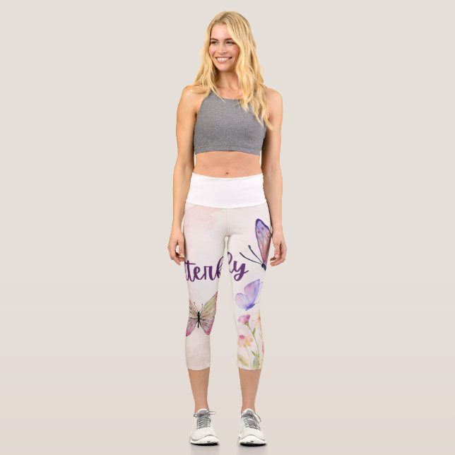 Blooming Elegance: Rose & Butterfly Print Designs Capri Leggings (Front)