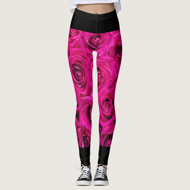 "Blooming Elegance: Rose Pattern Women Leggings" Leggings (Front)