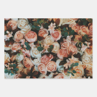 "Blooming Elegance: Set of 3 Rose Printed Wrapping Paper Sheets