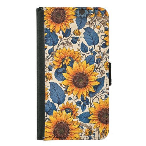 Blooming Elegance Sunflowers Pattern Artwork Samsung Galaxy S5 Wallet Case