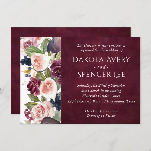 Blooming Figs  Bold Moody Floral Wedding Invitation