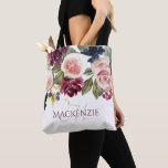 Blooming Figs | Elegant Floral Bridesmaid Keepsake Tote Bag<br><div class="desc">Modern hand-painted rich, dark, and moody watercolor floral garlands and wreaths with a rustic flair in burgundy, marsala, and wine reds with plum purple and blush pink rose peonies embellished by botanical laurel eucalyptus greenery and deep accents in olive green and violet purple undertones. From the "Blooming Figs" collection this...</div>