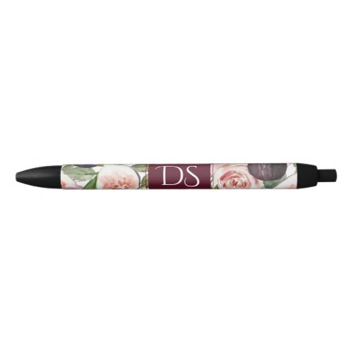 Blooming Figs  Elegant Watercolor Floral and Name Black Ink Pen