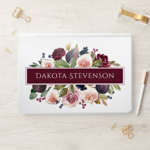 Blooming Figs  Elegant Watercolor Floral and Name HP Laptop Skin