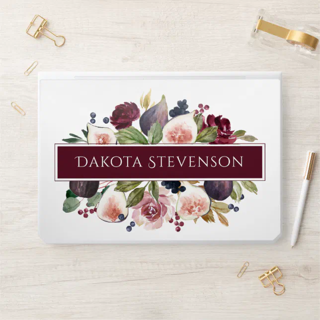 Blooming Figs | Elegant Watercolor Floral and Name HP Laptop Skin | Zazzle