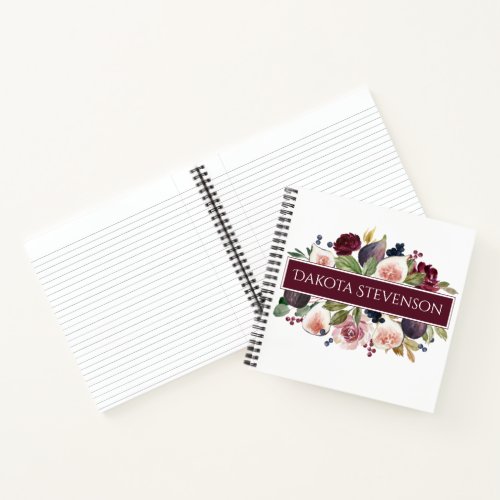 Blooming Figs  Elegant Watercolor Floral and Name Notebook
