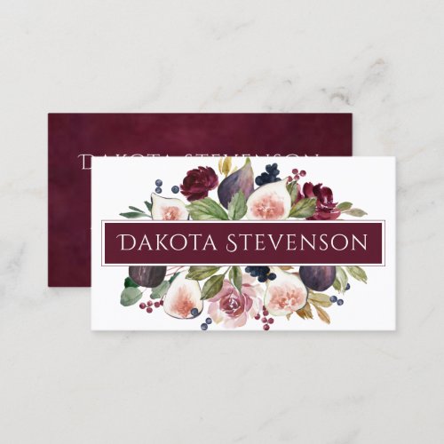 Blooming Figs  Elegant Watercolor Floral Branding Business Card