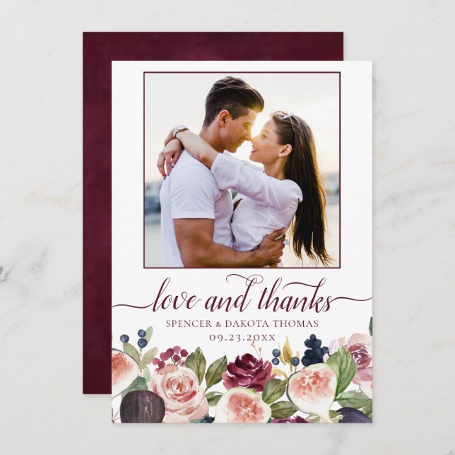 Blooming Figs | Moody Rustic Elegant Floral Photo Thank You Card (Front/Back)