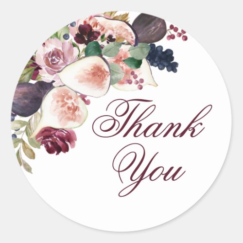 Blooming Figs  Moody Rustic Fruit Thank You Favor Classic Round Sticker