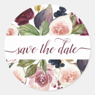 Blooming Figs Moody Rustic Garland Save the Date Classic Round Sticker