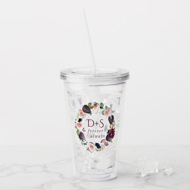 Blooming Figs | Moody Rustic Monogram Wreath Acrylic Tumbler (Front Ice)