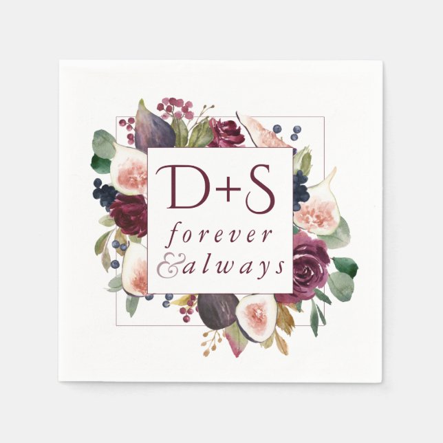 Blooming Figs | Moody Rustic Monogram Wreath Napkins (Front)