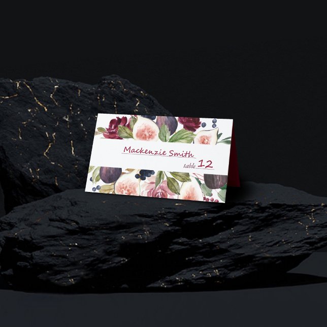 Blooming Figs | Moody Watercolor Floral Reception Place Card (Creator Uploaded)