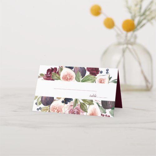 Blooming Figs  Moody Watercolor Floral Reception Place Card