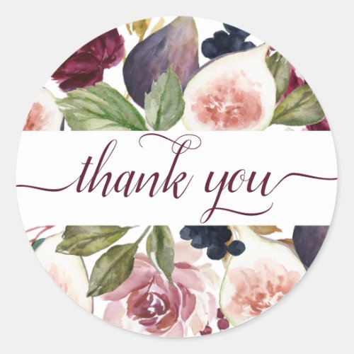 Blooming Figs  Moody Watercolor Garland Thank You Classic Round Sticker