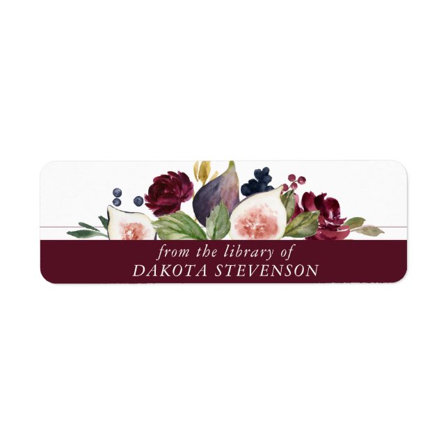 Blooming Figs | Rustic Floral Garland Library Book Label (Front)