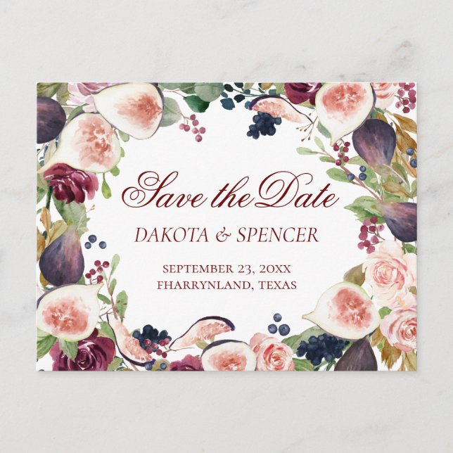 Blooming Figs | Rustic Fruit Blossom Save the Date Announcement Postcard (Front)