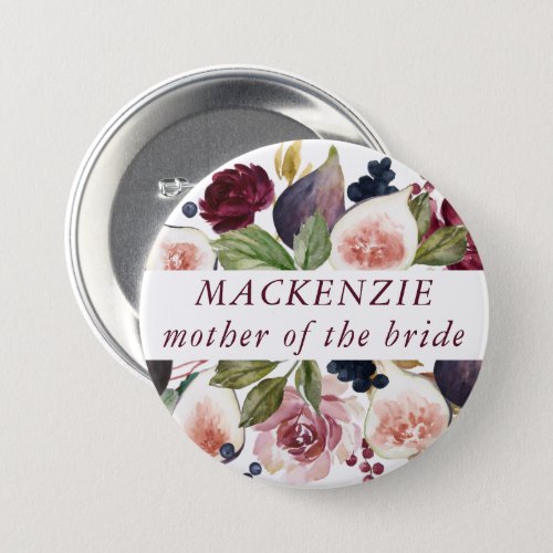 Blooming Figs  Rustic Fruit Blossoms Bridal Party Button