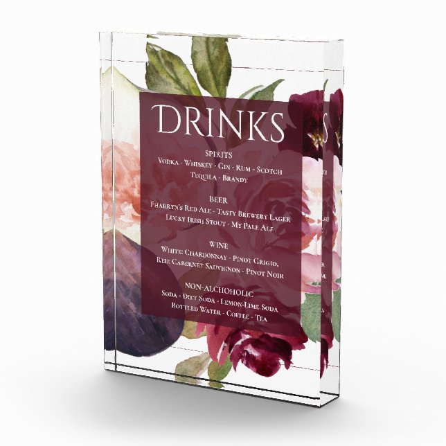 Blooming Figs | Rustic Fruit Blossoms Drink Menu Acrylic Award (Right)