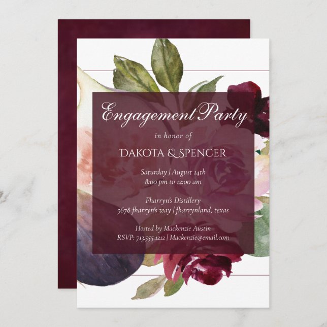 Blooming Figs | Rustic Fruit Blossoms Engagement Invitation (Front/Back)