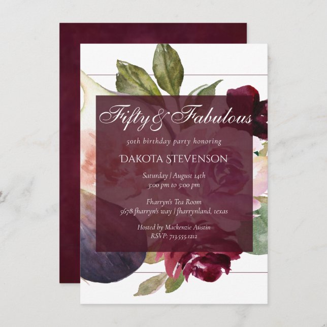 Blooming Figs | Rustic Fruit Blossoms Fabulous 50 Invitation (Front/Back)