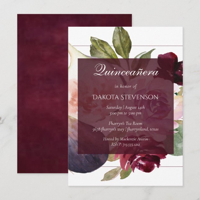 Blooming Figs | Rustic Fruit Blossoms Quinceanera Invitation (Front/Back)