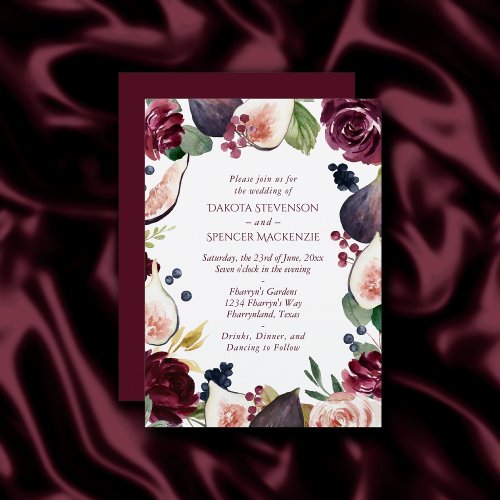 Blooming Figs  Vintage Moody Wine Wreath Frame Invitation
