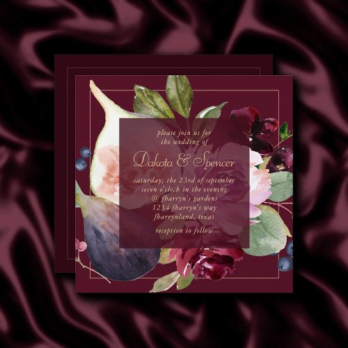 Blooming Figs  Vintage Moody Wine Wreath Frame Invitation