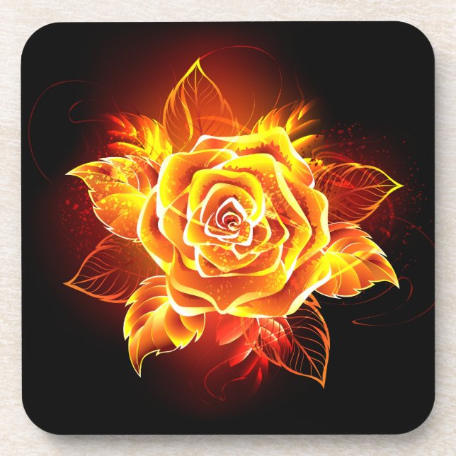 Blooming Fire Rose Beverage Coaster (Front)