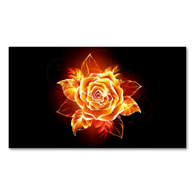 Blooming Fire Rose Business Card Magnet (Front)
