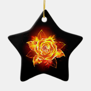 Blooming Fire Rose Ceramic Ornament