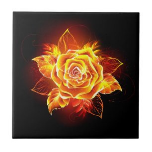 Blooming Fire Rose Ceramic Tile