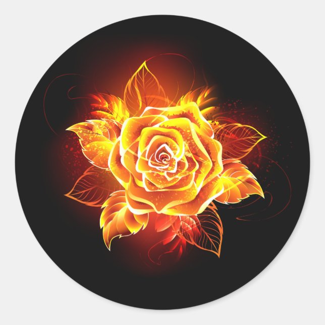 Blooming Fire Rose Classic Round Sticker (Front)