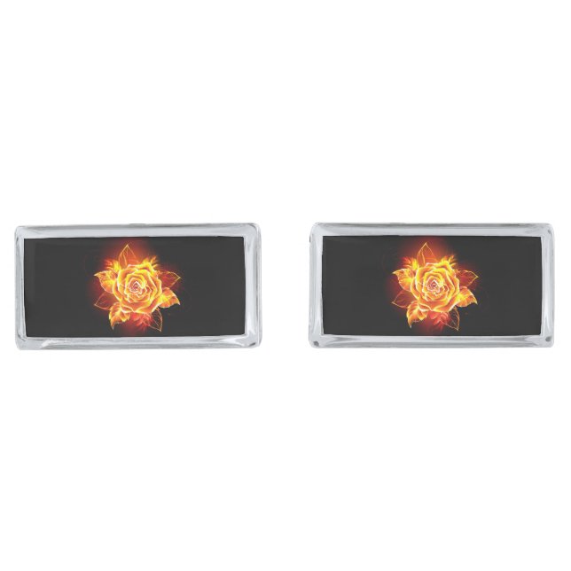 Blooming Fire Rose Cufflinks (Front)