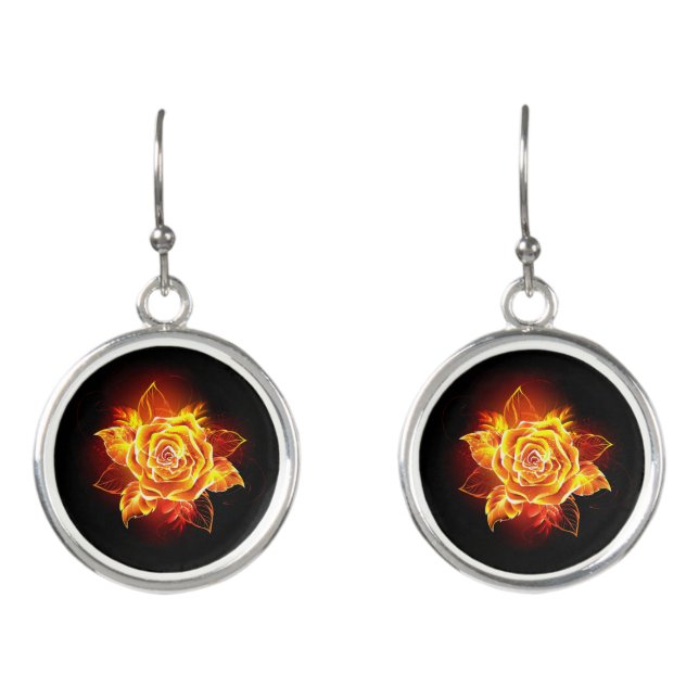 Blooming Fire Rose Earrings (Front)