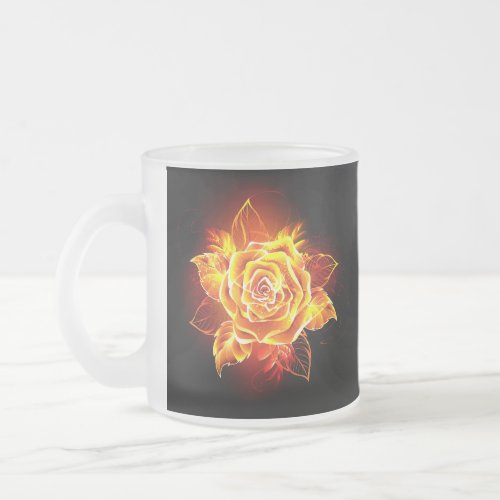 Blooming Fire Rose Frosted Glass Coffee Mug