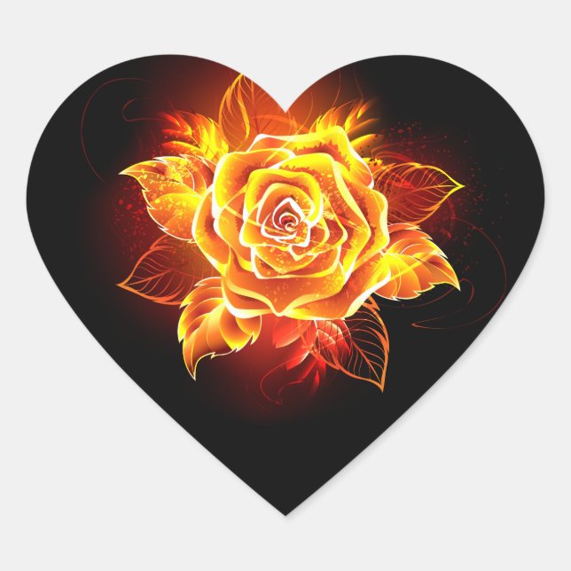 Blooming Fire Rose Heart Sticker (Front)