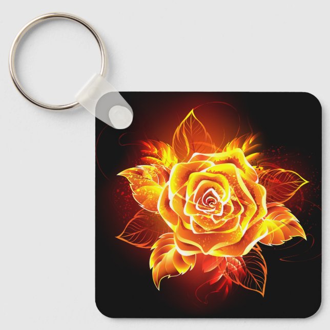 Blooming Fire Rose Keychain (Front)
