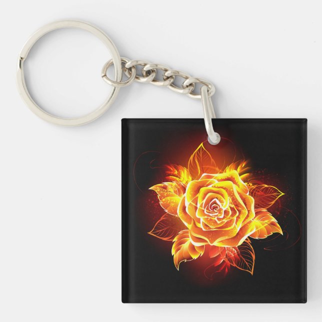 Blooming Fire Rose Keychain (Front)