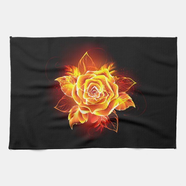 Blooming Fire Rose Kitchen Towel (Horizontal)