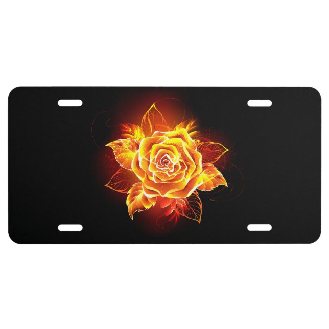 Blooming Fire Rose License Plate (Front)