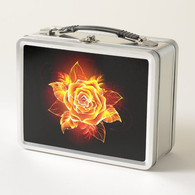 Blooming Fire Rose Metal Lunch Box (Front)