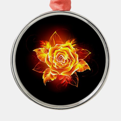 Blooming Fire Rose Metal Ornament